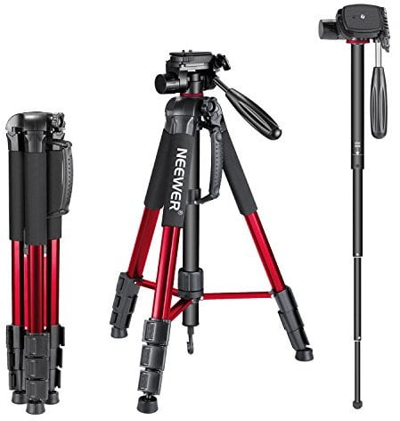 NEEWER Treppiede monopiede portatile in lega di alluminio con testa pan girevole a 3 vie, borsa da transporto per fotocamera e video camcorder, Rosso (red), 177 cm
