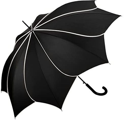 VON LILIENFELD Regenschirm Sonnenschirm Hochzeitsschirm Auf-Automatik Blütenform Minou schwarz mit Ziernähten in Ecru