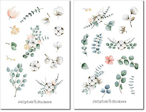 Eukalyptus und Baumwolle Sticker Set | Florale Aufkleber | Journal Sticker | Blumen Sticker | Planersticker