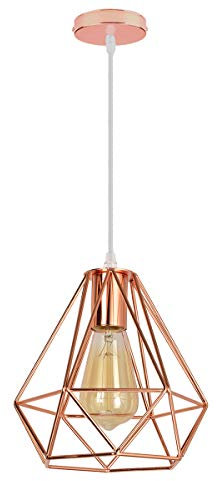 iDEGU Suspension Luminaire Retro Vintage E27 Lustre Plafonniers en Forme de Cage Lampe Suspension pour Salle à Manger, Salon, Chambre et Restaurant - Ø 20cm (Or rose)