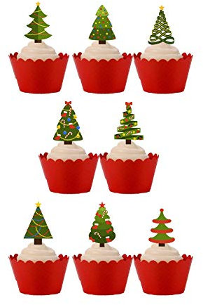 30 Stand Up Christmas Xmas Tree Themed Edible Wafer paper Cake Toppers Decorations