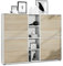 Vladon Highboard Cuba V3, Made in Germany, Weiß matt/Eiche sägerau - Moderne Anrichte mit 12 Fächern (130,5 x 105,5 x 35,5 cm)