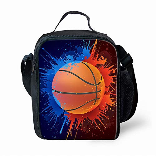 Amzbeauty Bolsa de almuerzo con estampado de baloncesto para la escuela, niños y niñas, pequeña lonchera aislada con bolsa ajustable y extraíble