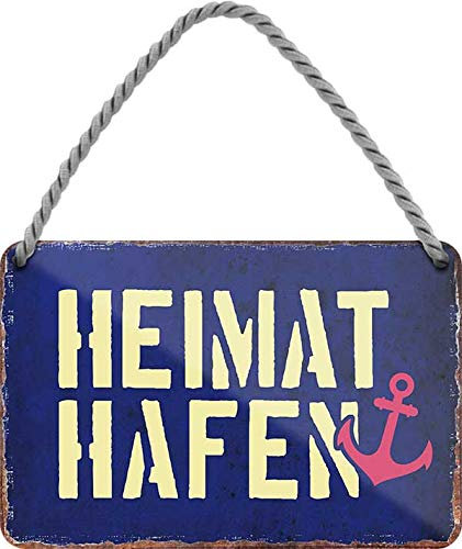 schilderkreis24 - Blechschild Spruch “Heimat Hafen“ Deko Hängeschild Tür Anker Schild Metallschild Meer See Strand Witziges Geschenkidee Zuhause 18x12 cm