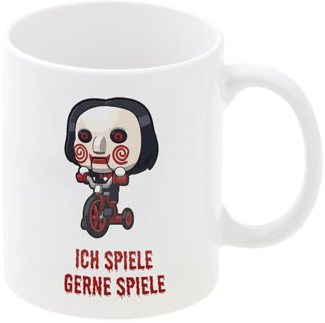 Halloween Becher mit Personalisierung I Spiele I 330ml I personalisierte Tasse mit Wunschname I Mitbringsel oder Deko für die Party I Kaffeebecher, Teetasse für Horrorfilm Fan und Büro