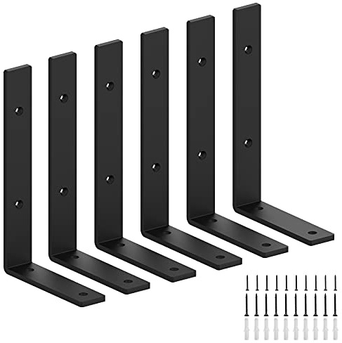 Regalhalterungen, 25,4 cm, L-Halterungen für Regale, strapazierfähig, industriell, geschmiedeter Stahl, Eisen, rustikale schwebende Regalhalterungen, J/L Winkel-Wandhalterungen, 6 Stück