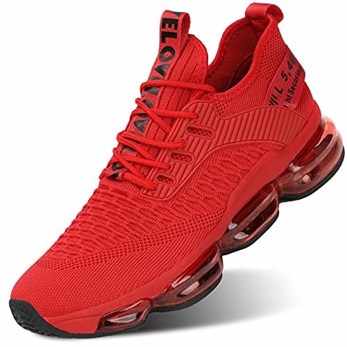 Baskets pour hommes à coussin d'air - Chaussures de course fashion décontractées respirantes pour la marche, le tennis, la gym, le sport athlétique - Zapatos, Rouge, 39 1/3 EU