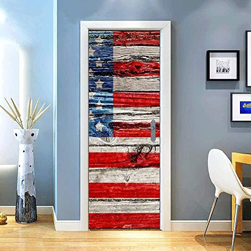 LuSeven 3d tapete selbstklebend Weinlese Holzbrett USA Flagge 77x200cm selbstklebend Innentüren Art Decals Wandtapete PVC Fototapete Tapete Abnehmbar Türfolie Poster Wohnzimmer Küche Schlafzimmer Deko