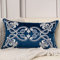 Aeckself European Lumbar Floral Lumbar Cushion Covers Decorative Refined Embroidered Velvet Cushion Covers for Sofa Bedroom Living Room 12x20 Navy Blue White