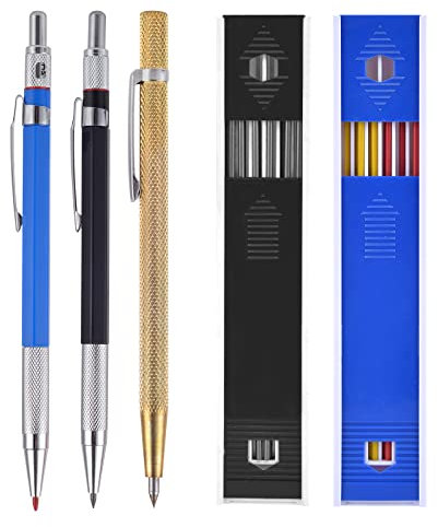 3 Stück Zimmermann Stifte Anreißnadel Metall set Zimmermannsbleistifte mit 24 Marker Minen und Karbid Scriber Werkzeug für Glas, Keramik, Gehärteten Stahl (5)