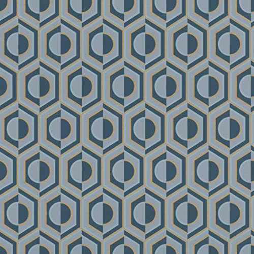 Rasch Tapete 710151 - Vliestapete mit geometrischem Design in Retro-Optik in Blau-Grau und Gold aus der Kollektion Sophia - 10,05m x 0,53m (LxB)