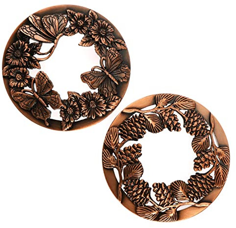 Be In Your Mind 2 x Kerzendeckel, Kerzengläser, Kerzenschirme, antiker Schmetterling, Blume und Tannenzapfenmuster, Kerzendeckel, Kerzenzubehör, Lampenschirme, Rotbronze