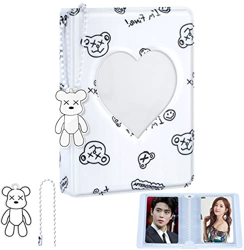 KeCool 3 Zoll Kpop Photocard Binder, 40 Pockets Photocard Holder Kpop Niedlich Mini Photo Kpop Album, Love Heart Hollow Kpop Binder Photo Card Holder with Lovely Pendant für Fotosammlung