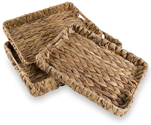 Eden & Willow E&W Rectangle Water Hyacinth, Decorative Natural Hand-Woven Seagrass Serving Tray with Handles (Large)