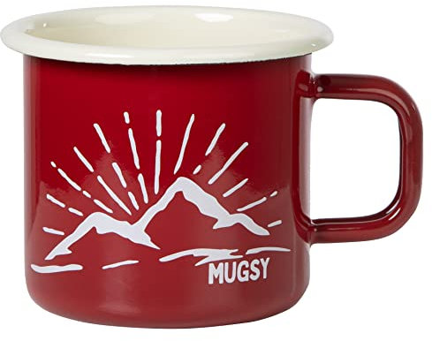 MUGSY Emaille Tasse, Berg-Motiv Redline, 350ml, Outdoor Tasse, Camping Becher, Geschirr