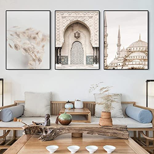 Islamisches Arabische Kalligraphie Leinwand Malerei, Gold Islamische Kirchenbilder,Allah Islamische Zitate Poster Leinwand Malerei Bilder Deko, kein Rahmen (20x30cm*3)……