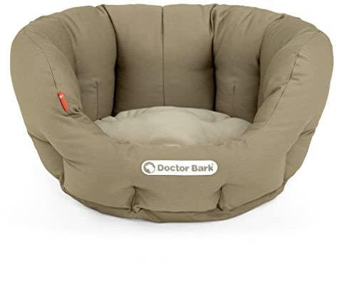 Doctor Bark - Hundebett rund - kuscheliger Hundekorb kleine Hunde mit orthopädischem Wendekissen - Waschbar bis 95°C - Made in Germany (S - 40x35 cm, Goldbraun)