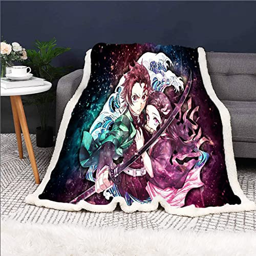 HNSRYLQX Demon Slayer, Kimetsu No Yaiba Kuscheldecke Microfibre, Ghost Slayer Fleecedecke Sofadecke, Wohndecken 150x200 cm Für Kinder Weich Und Warm (3,150 x 200 cm)