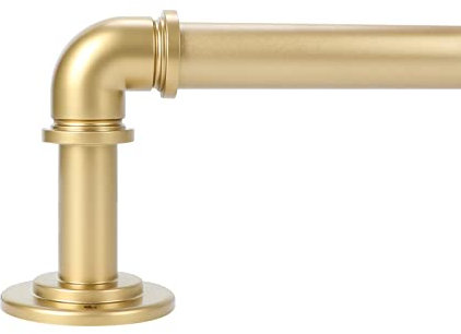 OLV Goldene industrielle Gardinenstangen für Fenster, 168 bis 300 cm, 2,5 cm Durchmesser, Verdunkelung, verstellbar, strapazierfähig, für drinnen und draußen