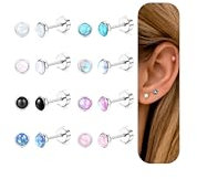 Chriscoco 8 Paar Ohrringe Mädchen Damen Ohrringe Chirurgenstahl Tragus Helix Piercings Opal Türkis Mondstein Flache Ohrringe Knorpel Piercings Ohrloch Stecher Set Silber Ohrringe Damen 4 mm