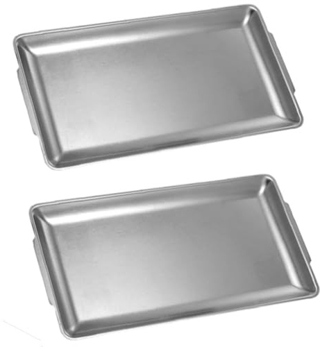 FülleMore 2 Stück Serviertabletts Grillplatte Multifunktionales Tablett Silber Servierteller Speiseteller Salatteller Servierplatte für Restaurant Café Bar Küche Camping (22x14cm)