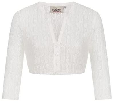 Nübler Damen Dirndlbluse Juna I Größen 30-50 I Spitzenbluse mit V-Ausschnitt & Langarm I Transparente Trachtenbluse mit floralem Muster & Knopfleiste I Ideal für Dirndl & Festliche Anlässe