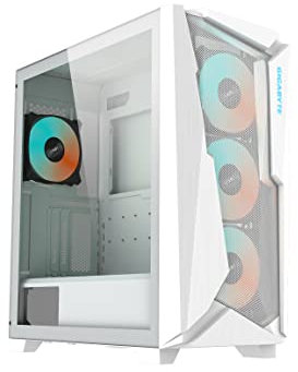 GIGABYTE C301 Glass White – Boîtier de Jeu PC Tour Moyen, Verre trempé, USB Type-C, 4 Ventilateurs ARBG Inclus (GB-C301GW)