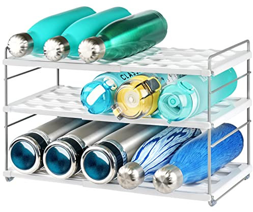 mepure Expandable Water Bottle Holder, Large Capacity Water Bottle Storage for Cupboard, Adjustable Wine Rack Bottle Holder, 3 Tier Bottle Rack for Kitchen Cupboard Storage, Pantry, Office