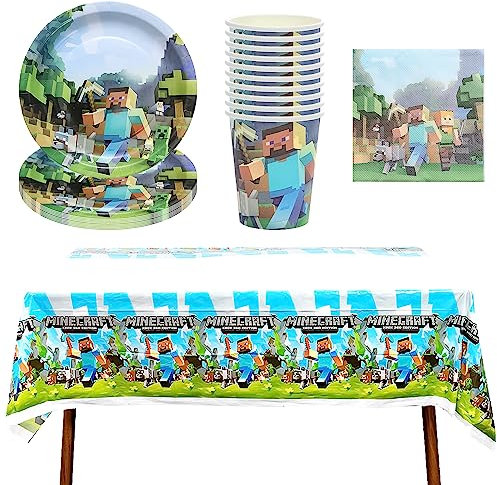Set de Vaisselle pour Enfants, 41 Pièces Décoration de Fête D'Anniversaire pour Enfants pour 10 Invités Assiettes Gobelets Serviettes Décoration de Fête D'Anniversaire pour Enfants
