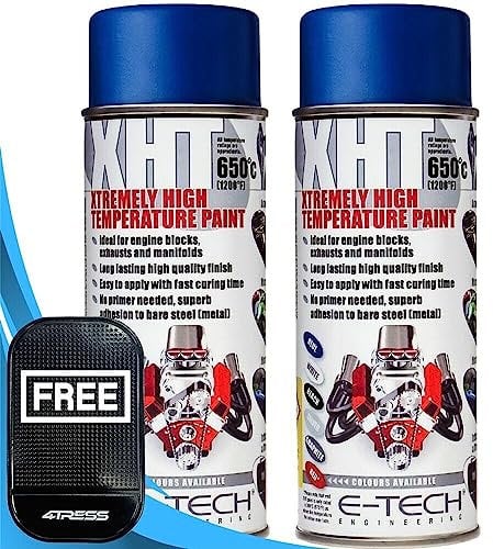 4TRESS E-TECH 2 x 400ml XHT Blue Extremely High Temperature Spray Paint Brake Caliper Engine Block 650°C Non Slip Car Dash Mat (4T-XHT-007)
