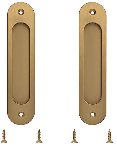 MOROBOR Tiradores ovalados empotrados para puerta corrediza, 2 tiradores de aleación de aluminio de bronce dorado con tornillos de montaje para puerta corrediza de granero (180 mm)