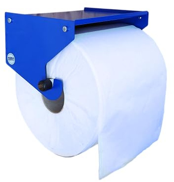 MegaMaxx UK Jumbo Blue Roll Holder With Shelf - Wall Mounted Dispenser - Portable Industrial Paper Storage Shelf for Workshop, Kitchen, Toilet, Restaurant, Paper Towel (Blue)