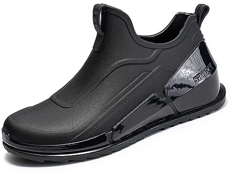 Rojeam Stivali in Gomma Uomo Impermeabili Stivali Donna Scarpe da Pioggia Scarpe da Giardinaggio Scarpe Gomma Nero 42 EU