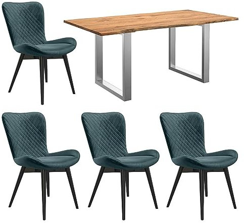 HOMELIV. Pepper Essgruppe 5-TLG. mit Schalenstuhl, Tisch 180x90 cm, Petrol/Natur, mit Baumkante, gemütliche Sitzgruppe, EIN Blickfang für Ihren Wohnbereich