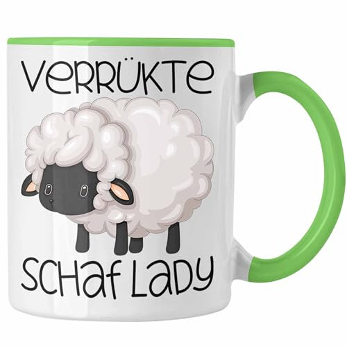 Trendation - Schaf Tasse Geschenk Schafhirte Hirtin Verrückte Schaf Lady Schaf-Liebhaber Kaffee-Becher (Grün)