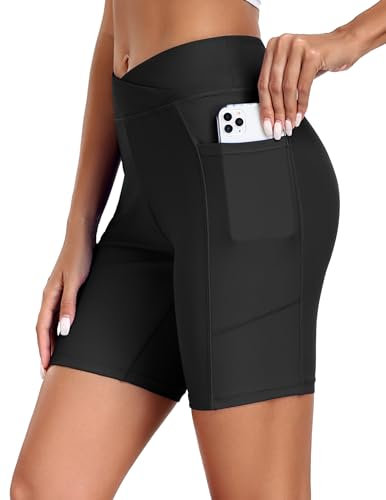 Ekouaer Short de Bain Femme Legging de Bain Femme Maillot de Bain Taille Haute avec Poches