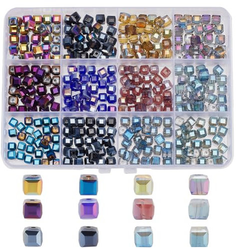 arricraft 360 Stück Glaswürfelperlen, 12 Farben Glänzende, Facettierte, Quadratische Kristallperlen, Galvanisierte Glitzer-Würfel-Abstandsperlen, Lose Perlen Für Schmuckherstellung