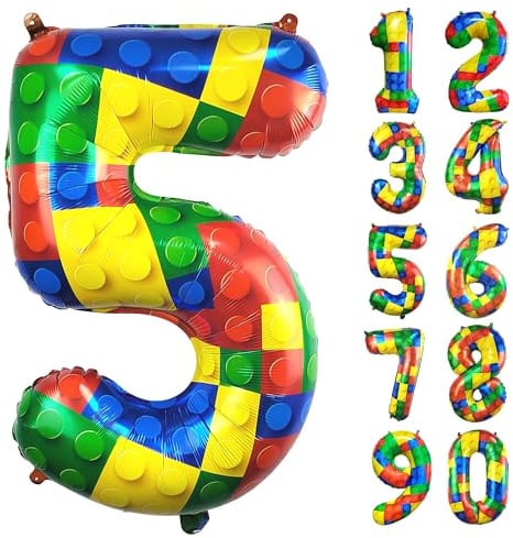 CHANGZHONG 81,3 cm große Luftballons mit Baustein-Zahl 5, 5 Jahre alt, großer Helium-Folie, Mylar-Ballon für Mädchen und Jungen, 5. Geburtstag, Partydekoration, Zubehör