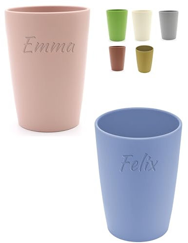 Magu Lot de 2 gobelets personnalisés en biopolymère (100 % sans pétrole), avec nom - Lot de 2 gobelets + gravure personnalisée - Design naturel