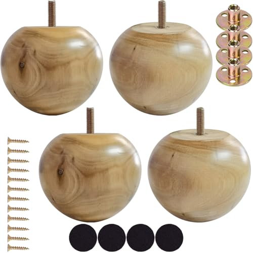 Btibpse 3 Inch Wooden Sofa Legs - Solid Wood Sofa Furniture Replacement, Cabinet/Desk/Bookcase Legs DIY, with Mounting Plate & Screws Set of 4