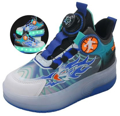 ENEN Schuhe Jungen Mädchen Mit 2 Rollen Skateboardschuhe, Skateboard Schuhe mit Automatisch Einziehbar Komfort Outdoor Sportschuhe für Kinder 34 EU Blau