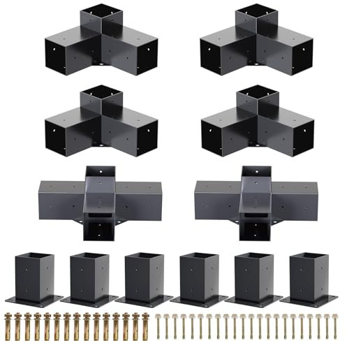 TOCRETOARE Pergola Kit, 4-Way and 3 Way Pergola Bracket Set, Powder-Coated Pergola Brackets 4 x 4 (Actual: 3.5x3.5 Inch), Pergola Hardware for Outdoor Wood Pergolas, Gazebo, Sheds (12 pcs)