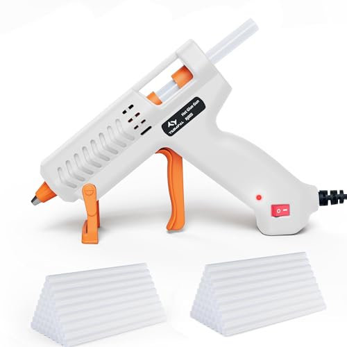 Heißklebepistole 50W Tilswall, Klebepistole mit 75pcs Klebesticks 7mm x 130mm Transparente Klebepistole Set für Schule DIY Kunst, Handwerk und schnelle Reparaturen in Haus,Weiß