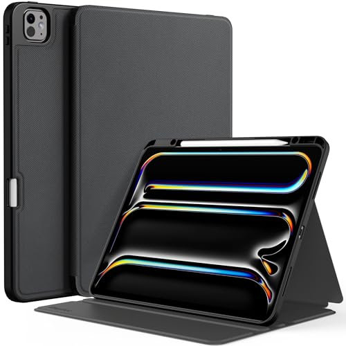 EasyAcc Coque pour iPad Pro 13 M4 2024 avec Porte-Stylo, Étui Fin Support Folio Fin, Visualisation Multi-Angles, Noir