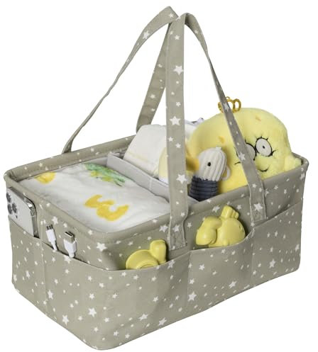 Navaris Cesta Cambiador Bebe - Organizador Pañales y Toallitas con 10 Bolsillos Laterales - Organizador de Pañales Impermeable - Cesta Organizadora Bebe con Asas - Estrellas
