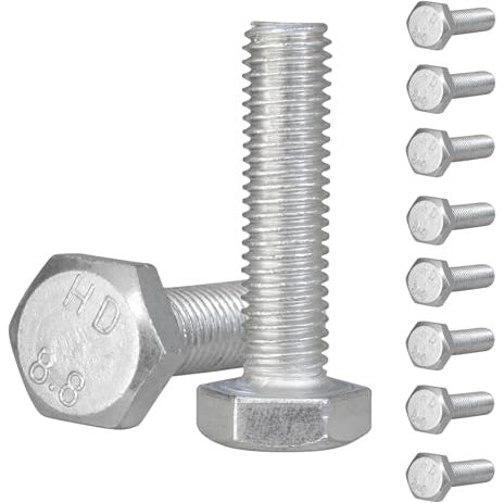 Vis à tête hexagonale M10 x 40mm, vis en acier zingué, entièrement filetées, résistantes à la corrosion, boulons lourds pour construction, mécanique, automobile, meubles et projets DIY (Lot de 10)