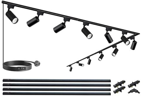 Brightened Track Lighting Heads and Rails Kit, 20W 3000K Warm Light Plug in LED Track Lights Compatible with H-Type Track Light System with 4x1m Track Rails Modern Spotlight for Accent Illumination