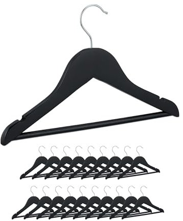 Relaxdays Kinderkleiderbügel, 20er Set, Holz Kleiderbügel, Baby und Kinder, drehbarer Haken, mit Steg & Kerben, schwarz