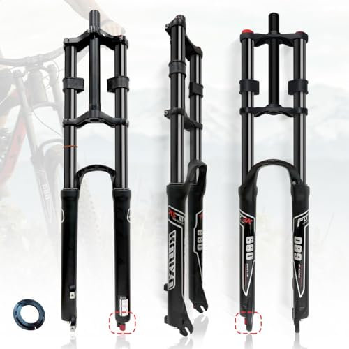 Forcella Bicicletta da Montagna 26 27.5 29 inch Downhill Freno A Disco Corsa 145mm DH Forcella Ammortizzata 1-1/8 9MM QR Aria Mountain Bike Forcella Anteriore Blocco Manuale(Black,26inch)