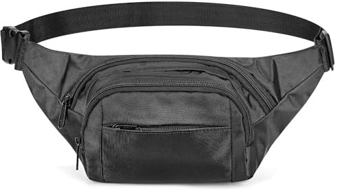 Gürteltasche mit extra langem Gurt, 150 cm, max. verstellbarer Riemen, Übergröße, Crossbody-Tasche, verlängerte Länge, leichte Hüfttasche mit Reißverschluss und Taschen, Schwarz, Schwarz , xxl